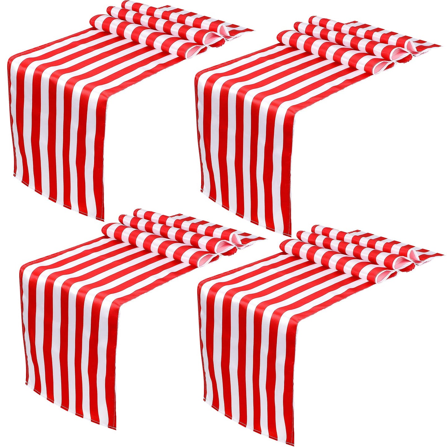 4 Pieces Striped Tablecloth Red and White Striped Table Runner Tablecloth Polyester Spring Elegant Classic Table Decor for Daily Events Family Banquet Parties Celebrations Outdoor(12 x 72 Inch)