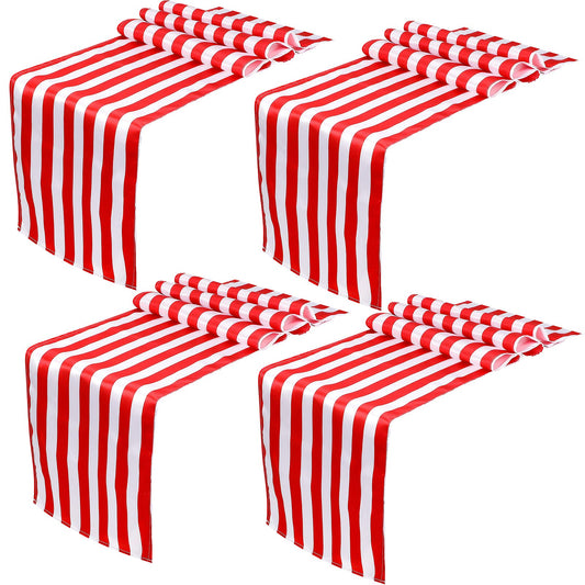 4 Pieces Striped Tablecloth Red and White Striped Table Runner Tablecloth Polyester Spring Elegant Classic Table Decor for Daily Events Family Banquet Parties Celebrations Outdoor(12 x 72 Inch)