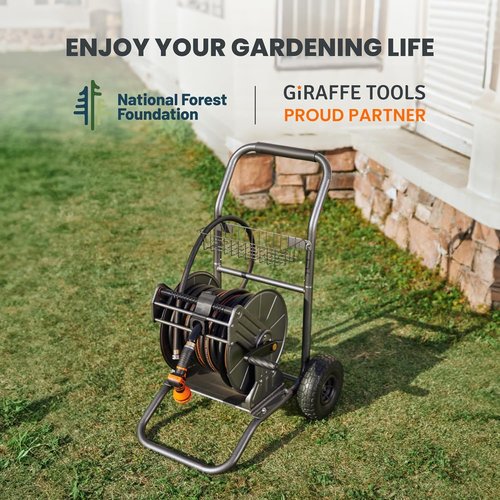 Giraffe Tools Garden Hose Reel Cart - Heavy Duty Metal Design | 200 ft Capacity with Wheels for Easy Mobility