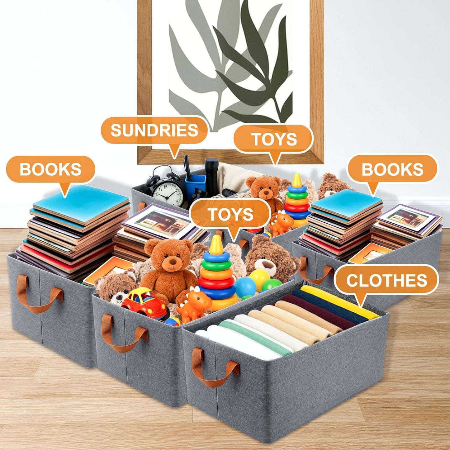 Skiennix Storage Cubes Organizer - Collapsible Fabric Bins with Reinforced Steel Frame | Gray, 18.5"x11"x7.9" - Ideal for Closet, Office, Toys & Books