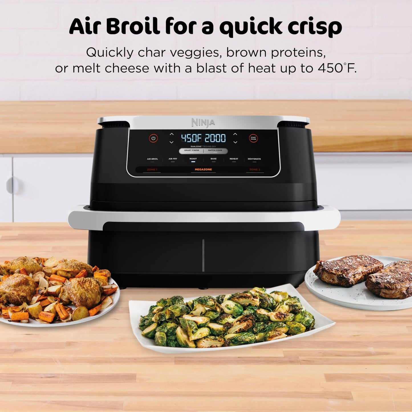 Ninja Foodi Air Fryer | 6-in-1 with 7-QT MegaZone & Basket Divider for Large Proteins & Full Meals | Cook 2 Foods at Once | 450° F | Air Fry, Roast, Broil, Dehydrate, Keep Warm & Bake | Black | DZ071