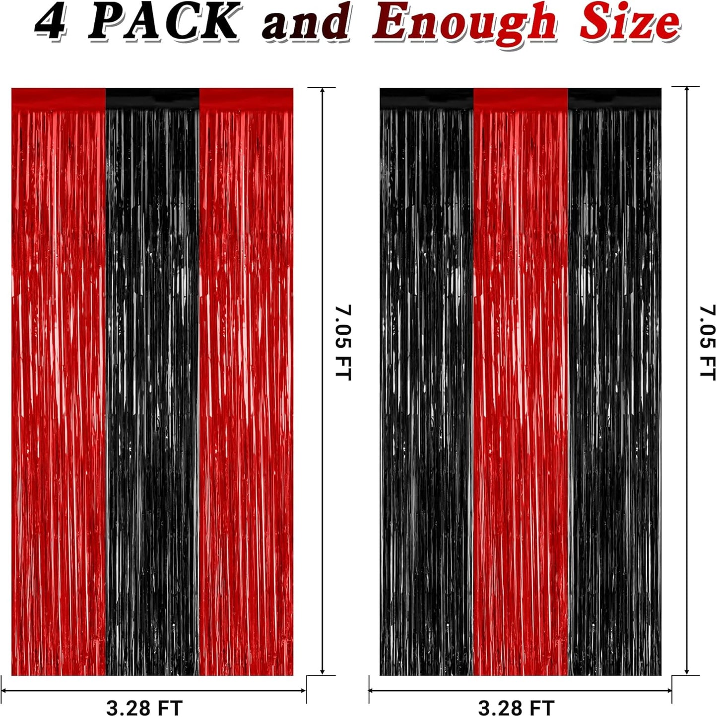 Regine Switzerland 4 Pack Halloween Wall Backdrop - Red & Black Metallic Tinsel Curtains | 3.28 FT x 7.05 FT