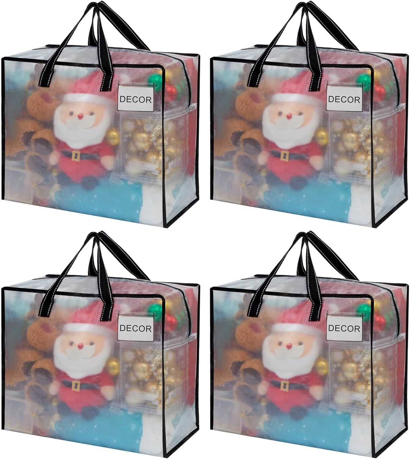 VENO Heavy Duty Moving Bags - 4 Pack Clear Storage Totes for Camping, Clothes & Bedding (13 Gallon)