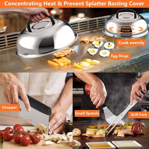 Blackstone Griddle Accessories - 30PCS Grilling Set with Spatula, Basting Cover & Egg Rings for BBQ & Camping