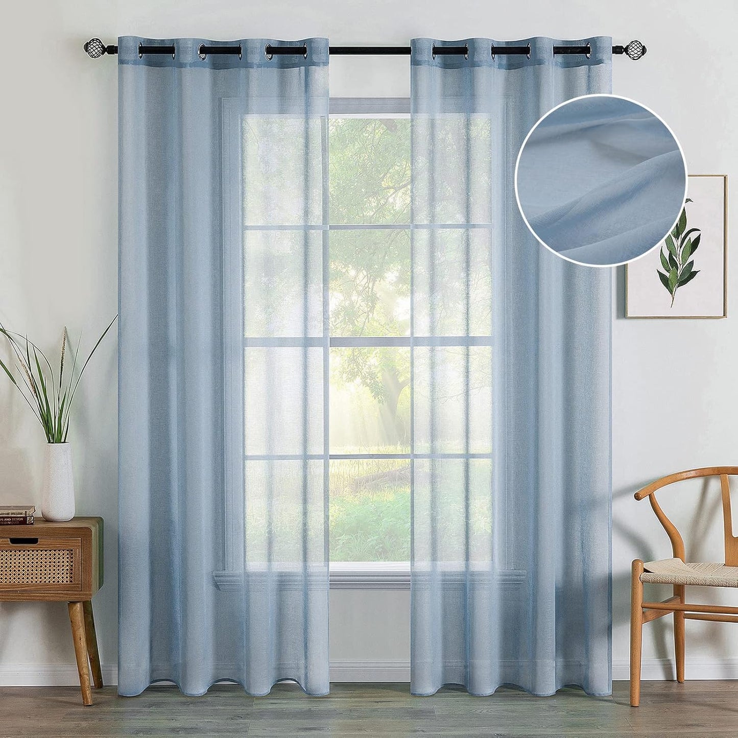 MIULEE Dusty Blue Semi-Sheer Window Curtains - Elegant 84-Inch Grommet Top Drapes for Bedroom & Living Room