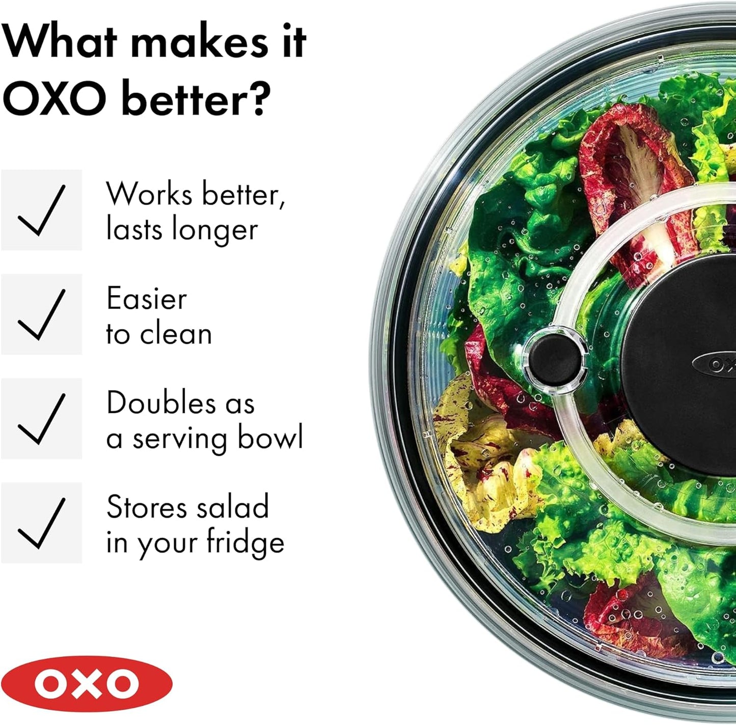 OXO Good Grips Glass Salad Spinner - Large 6.22-Qt Lettuce & Fruit Washer | BPA-Free Borosilicate Bowl
