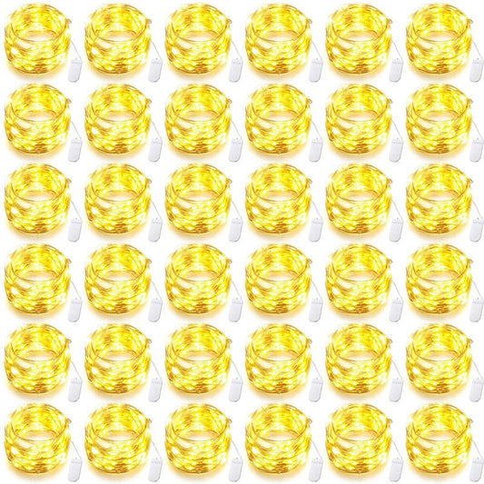 Riakrum 50 Pack 10 ft 30 LED Fairy Lights Battery Operated, Christmas Tiny String Lights Bulk Starry Light Waterproof for Mason Jars Wedding Party Christmas Centerpiece Table Decor, Warm White