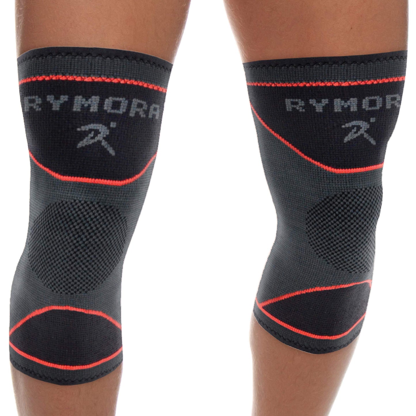Rymora Knee Support Brace Compression Sleeves for Men and Women (Grey) (Pair) (Large) [L] - for Ligament Injury, Joint Pain Relief, Running, Arthritis, ACL, MCL, Sport