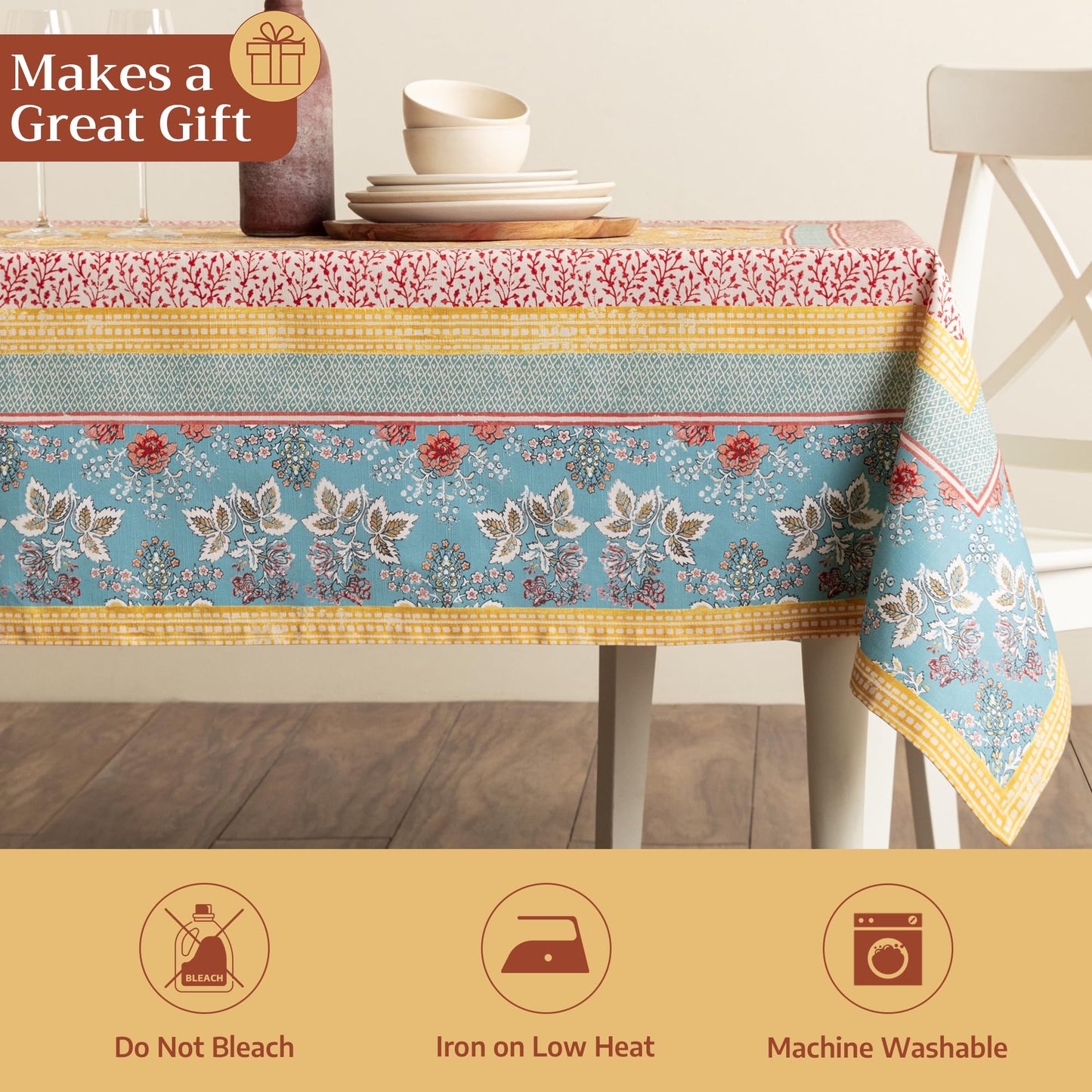 Maison d' Hermine Table Cloth Rectangle Table 100% Cotton 54 x 72 Inches Tablecloth Reusable Decorative for Dining Kitchen Room Farmhouse Home Gifts for Mothers Day Spring Summer - Marquise