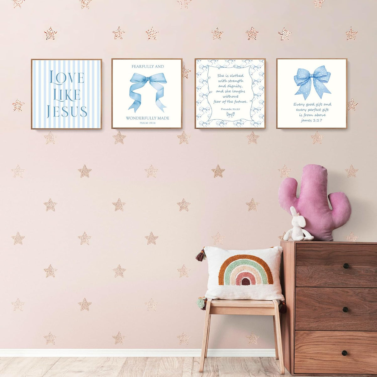 LARTSFRO Coquette Blue Bow Wall Art - Inspirational Christian Decor for Teen Girls | 8x8 Inch Set of 4 Unframed