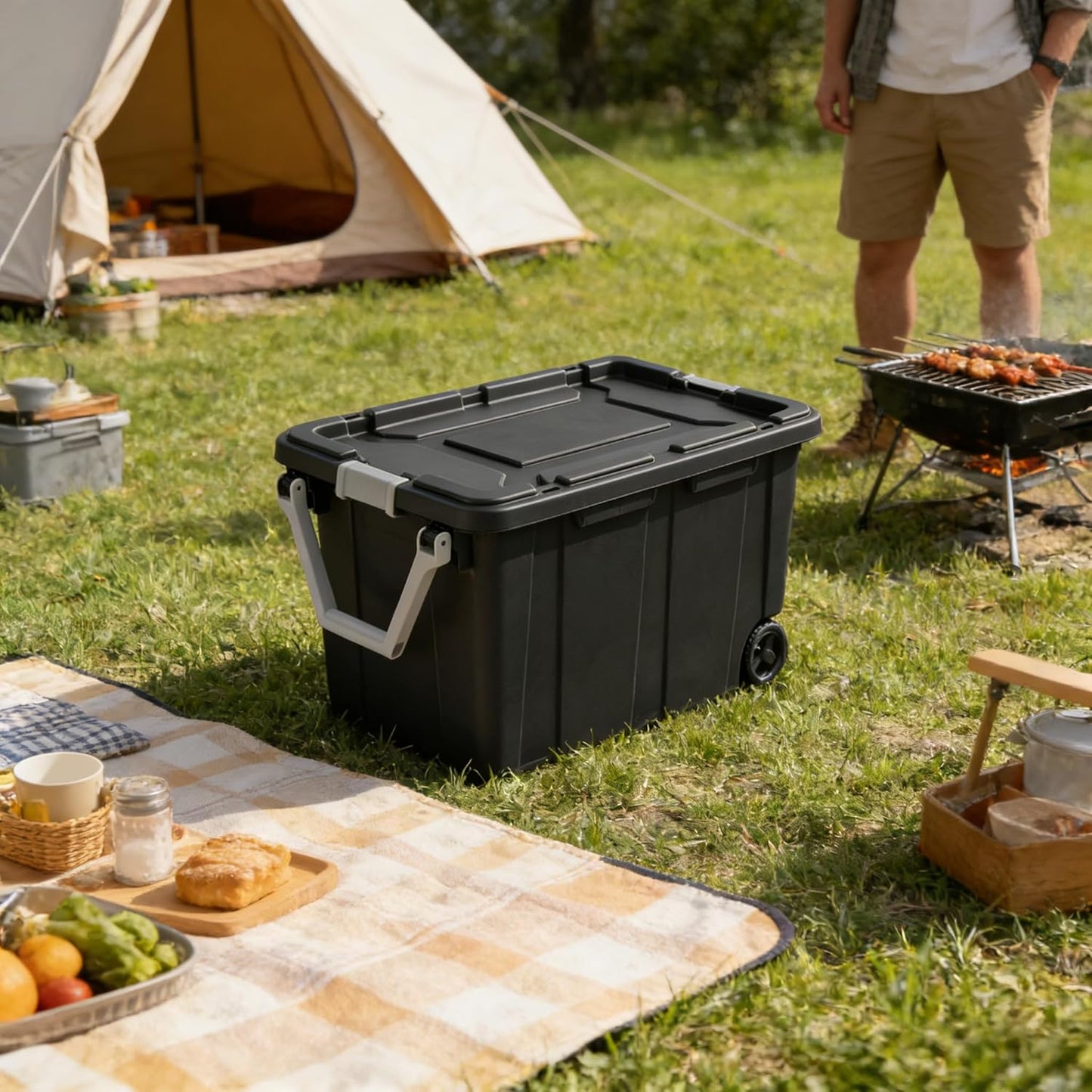 40 Gallon Storage Bins with Lids by [Brand Name] - Extra Large Tote with Wheels for Attic, Basement & Closet | Dark Gray