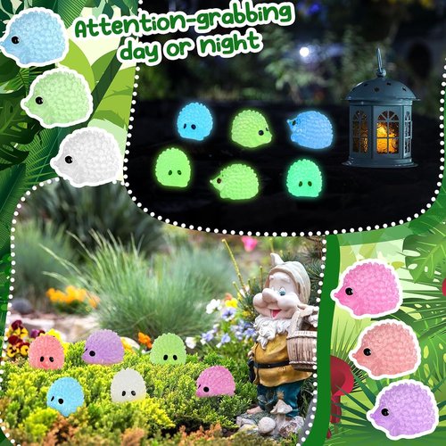 Hiboom Mini Hedgehog Figurines - 120 Pcs Luminous Resin Garden Ornaments for DIY Fairy Decor