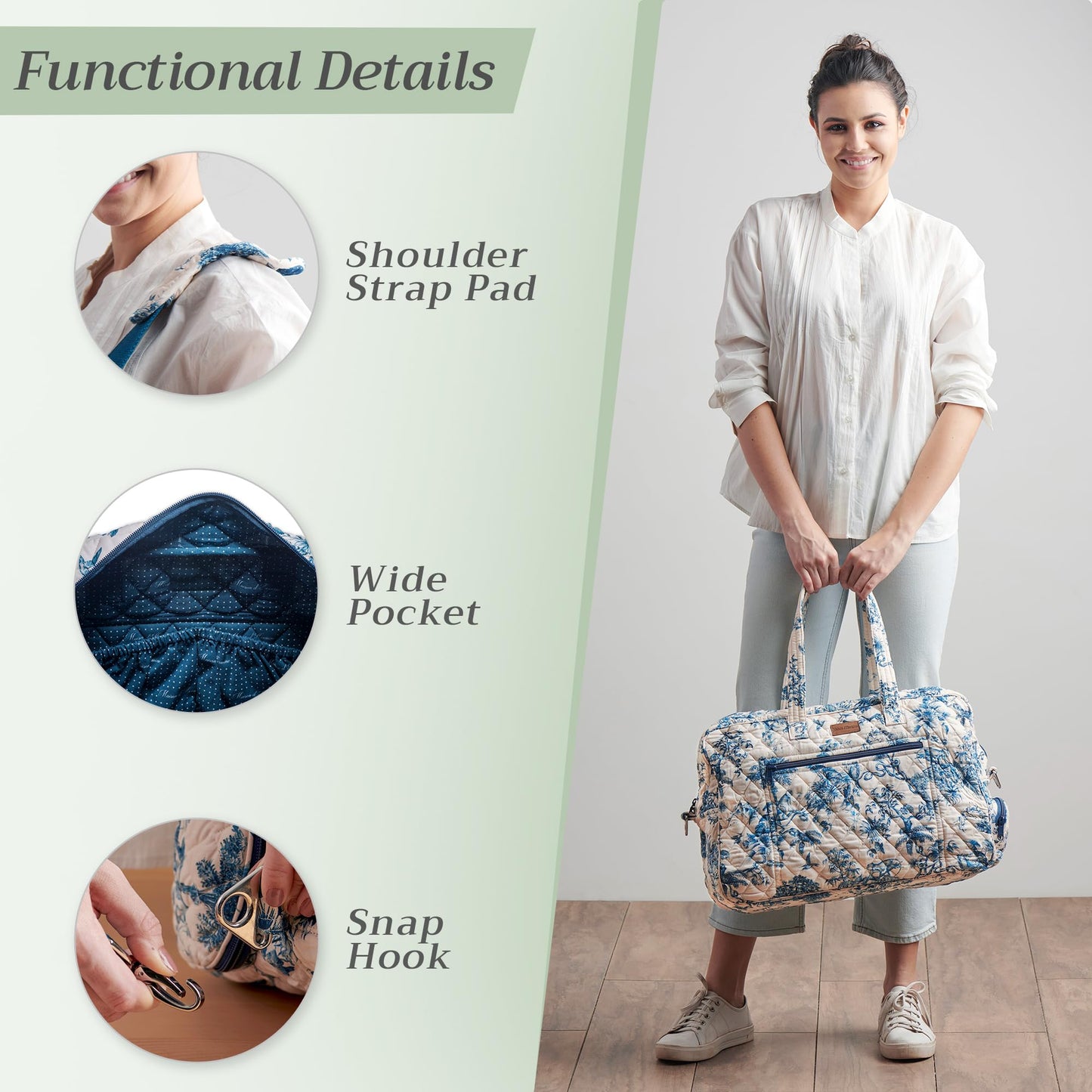 Maison d' Hermine Weekend Duffel Bags for Women Cotton Quilted Overnight Luggage Weekend Bag for Men Gym Sports Gifts Travel Business Travellers Trip Mothers Day Gifts -Bonobo - Blue