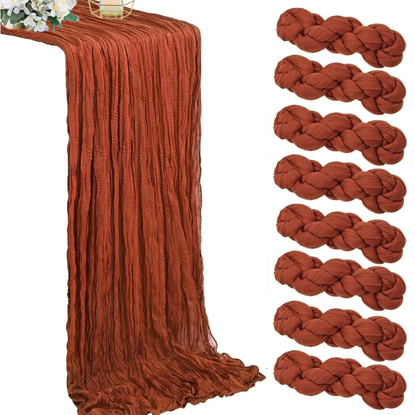DREAMBOAT 8 Pack Terracotta Cheesecloth Table Runner 10Ft 35x120 Inch Boho Gauze Table Runner Rustic Cheese Cloth Long Table Runner for Wedding Baby Bridal Shower Birthday Party Decorations