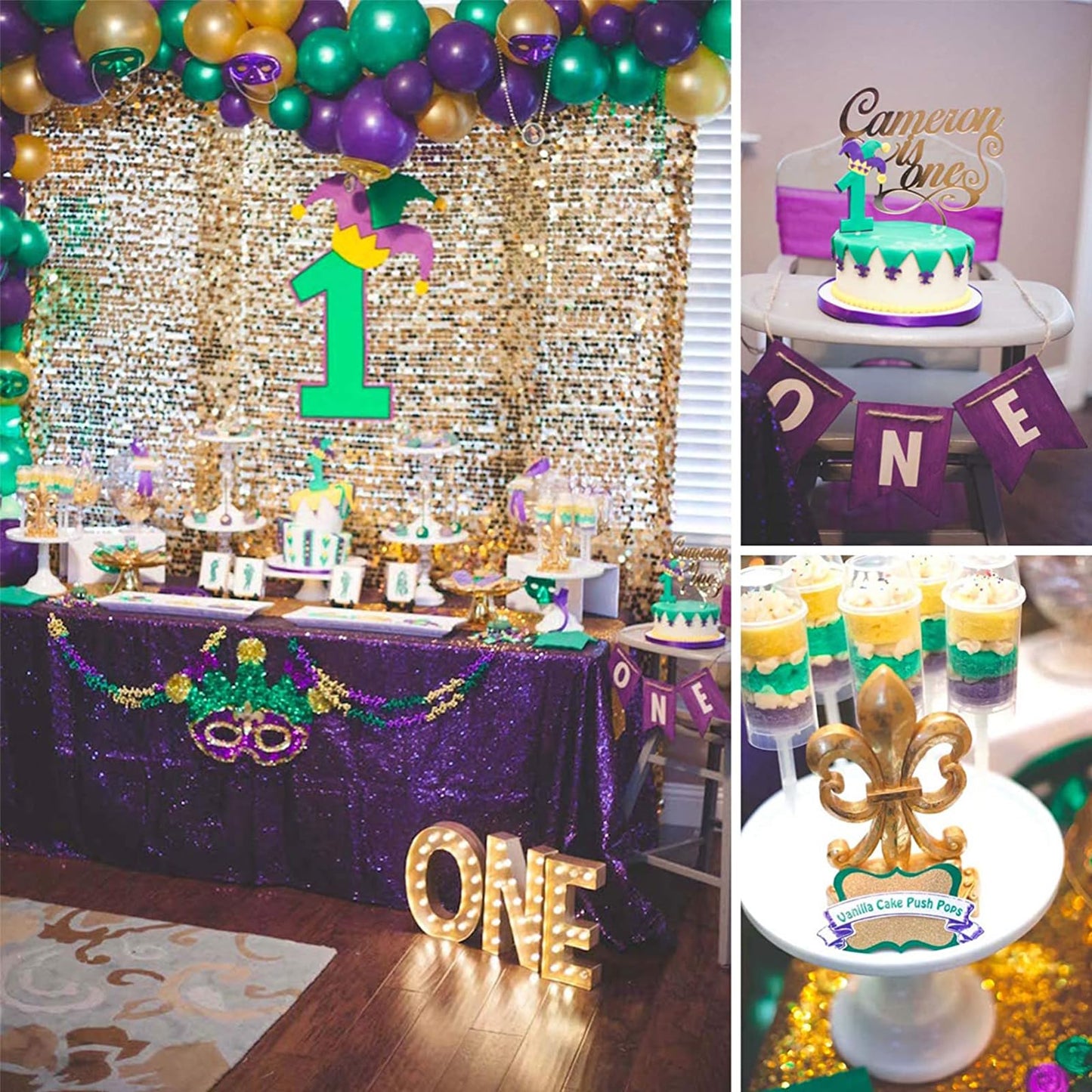 PartyWoo Purple Green Gold Balloons 50 pcs 12 Inch Dark Purple Dark Green Gold Confetti Latex Balloons for Graduation Mardi Gras Carnival Little Mermaid Aladdin Birthday Party Decorations