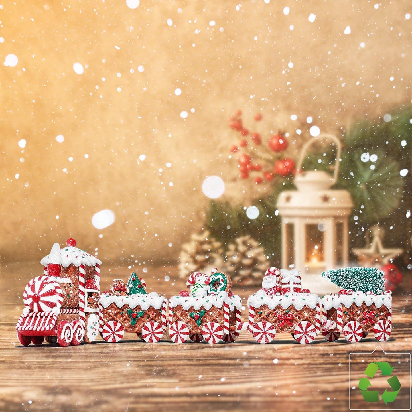 KPCB Tech Gingerbread Christmas Decorations - Prelit Gingerbread Train Figurines | 21.85" Lighted Holiday Decor with Timer for Table Centerpieces