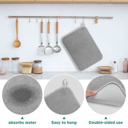 GeeRic Microfiber Dish Drying Mat, Super Absorbent Kitchen Dish Drying Pad, Reversible for Countertop, 15*20 inch Gray