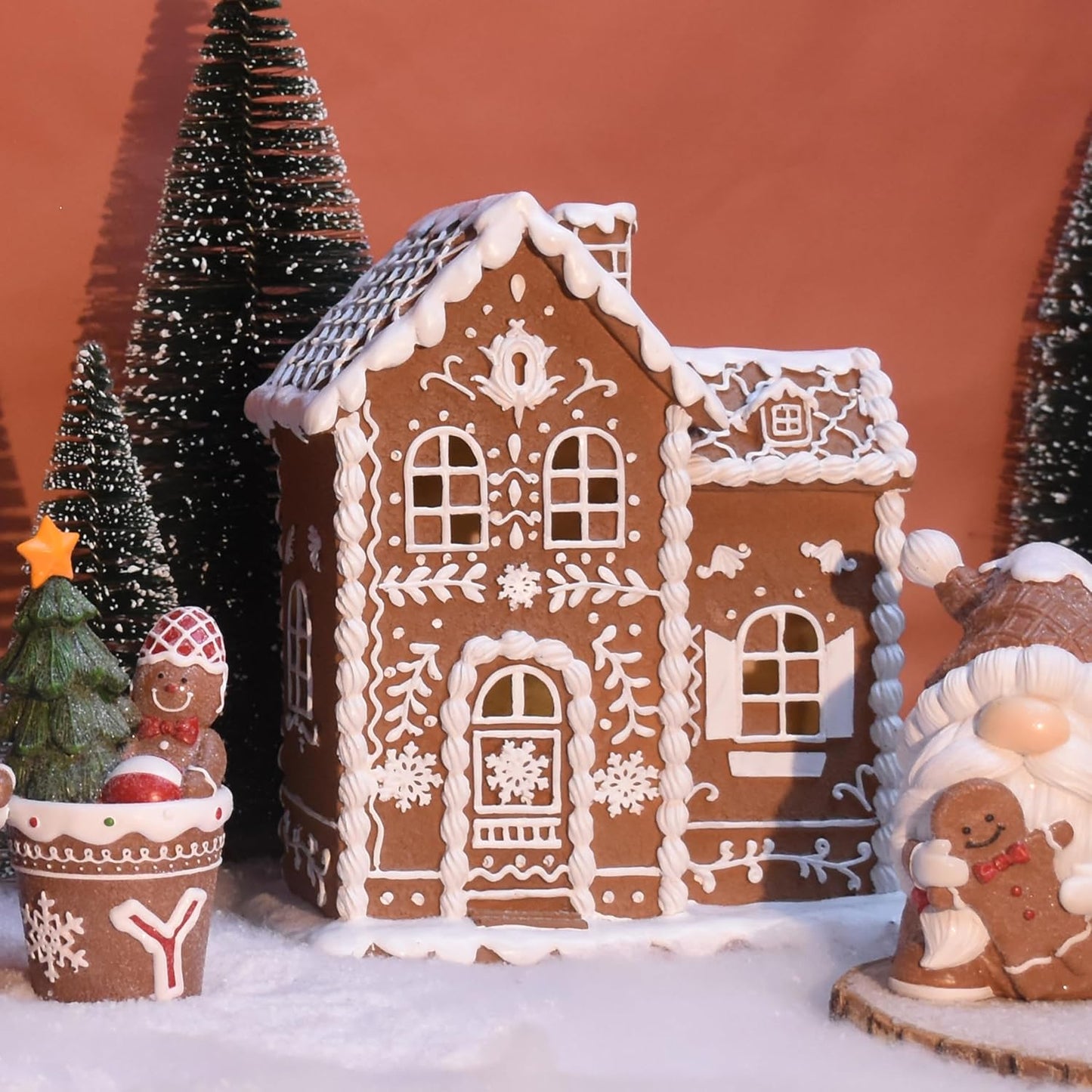 Sheaifun Gingerbread House Decor - LED Lighted Indoor Christmas Decoration | 9 x 5 x 10.2 Inch