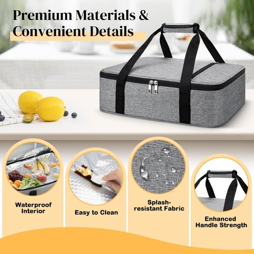 Coobiiya Insulated Casserole Carrier - Thermal Tote Bag Keeps Food Hot or Cold | Fits 9" x 13" Baking Dish