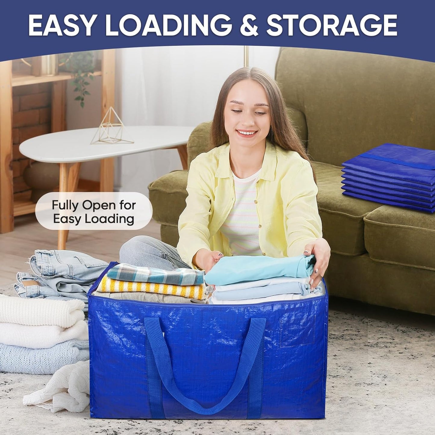 TICONN Extra Large Moving Bags - Heavy-Duty Storage Totes with Zippers & Handles | 30 Gallon, 6 Pack