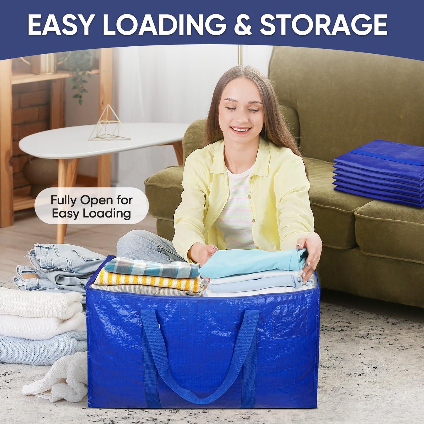 TICONN 6 Pack Extra Large Moving Bags Heavy Duty with Zippers & Carrying Handles, Durable Storage Bags Moving Boxes for Closet Organizers and Storage (6 Pack, Coral)
