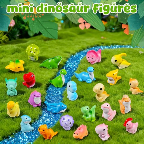 Exasinine Mini Dinosaur Figurines Set - 25 Pcs Resin Animals for DIY Terrariums & Fairy Gardens