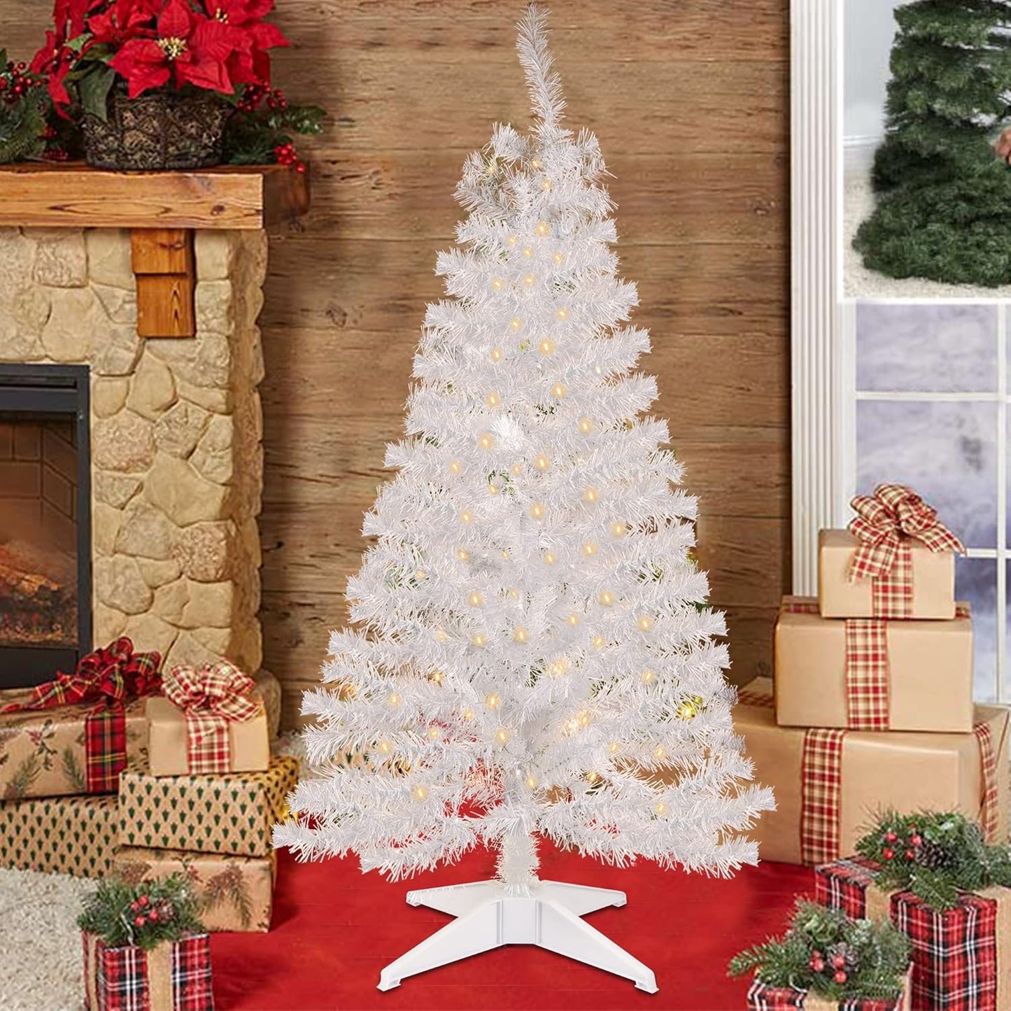 Juegoal 4 FT Pre-Lit Artificial Christmas Tree - 70 Warm White Battery-Powered Lights | 8 Modes & Timer for Festive Home Decor