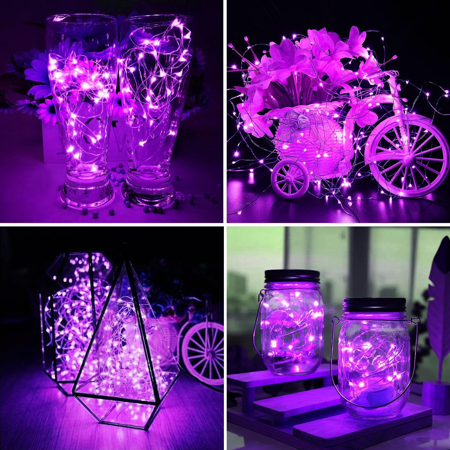 ZGWJ 12 Pack Fairy Lights Battery Operated, 7ft 20 Mini LED Fairy String Lights Silver Wire 3 Modes for DIY, Parties, Wedding, Bedroom, Halloween Christmas Decoration Purple