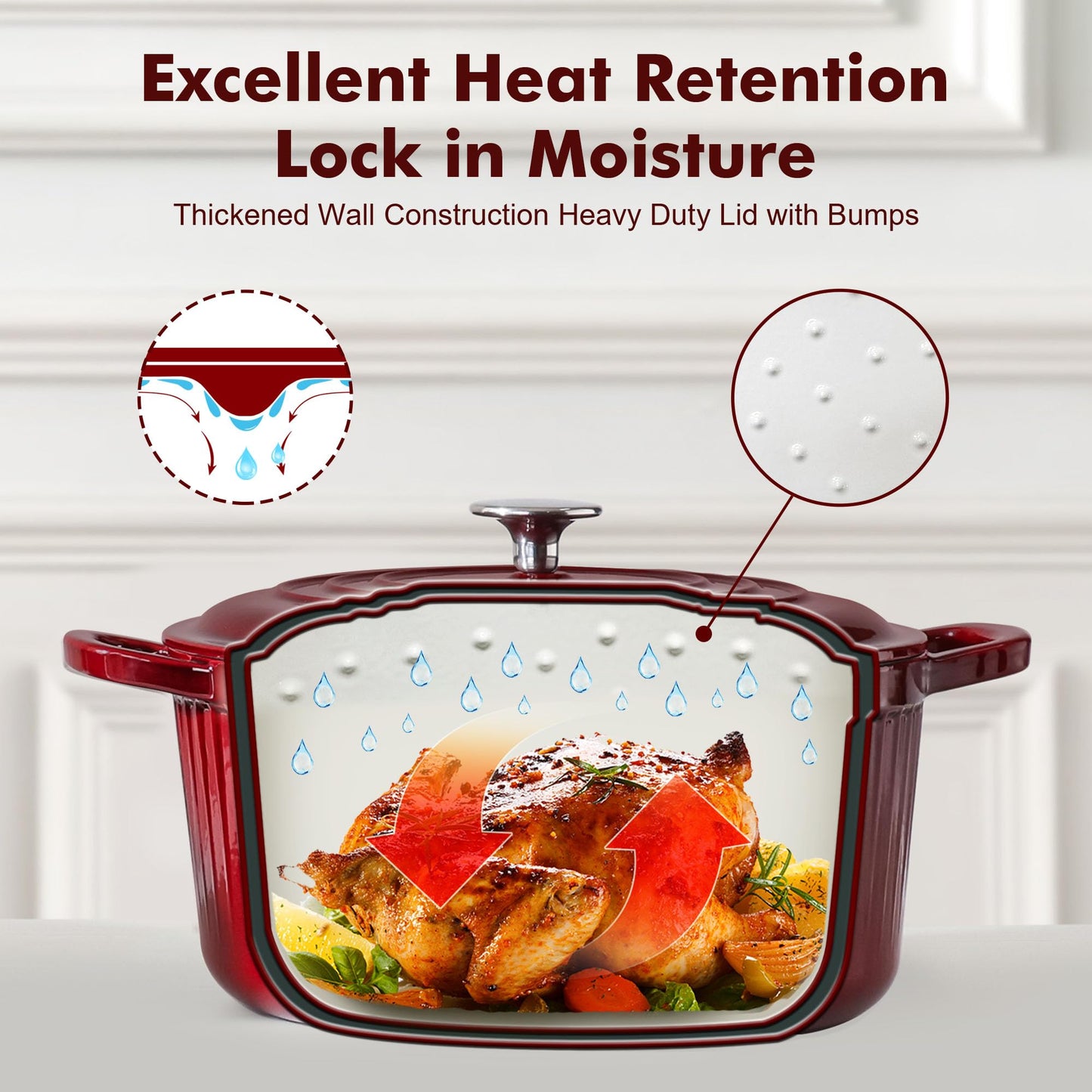 SENSARTE Enameled Cast Iron Dutch Oven Pot with Lid 3.5 Quart Heavy-Duty Round Dual Handles Kitchen Pot with Cotton Potholders & Silicone Trivet, Pot for Bread Baking, Stews, Braising, Roasting, Oven Safe up to 500°F, Red