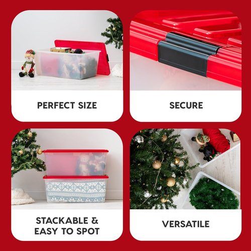 IRIS USA Stackable Plastic Storage Bins - 91 Qt, BPA-Free, Durable Nestable Containers, 4 Pack - Red
