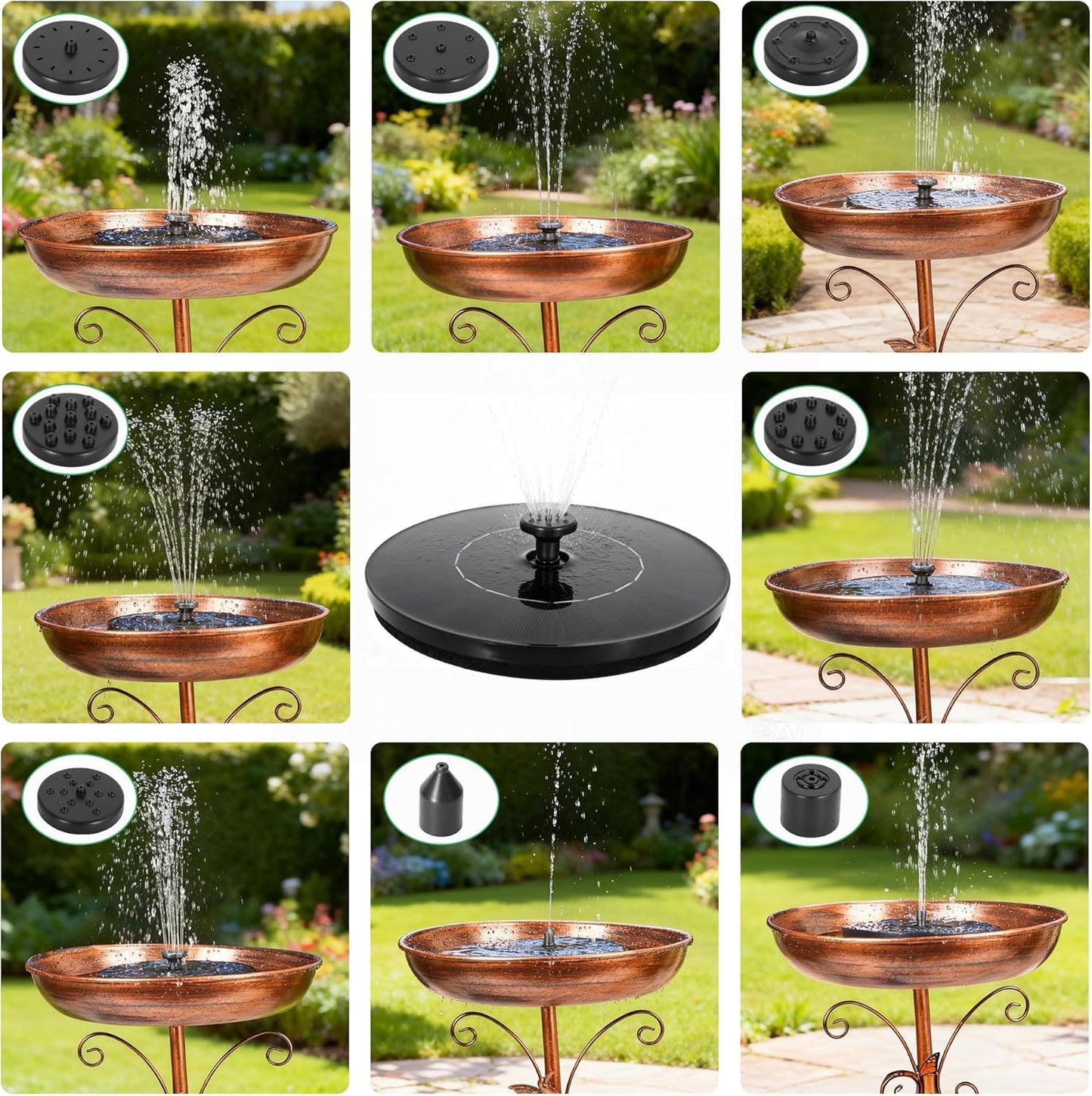 Skiennix 2000mAh Solar Fountain Pump - High-Efficiency 2W Wireless Water Pump with 7 Nozzles for Bird Baths, Gardens & Ponds