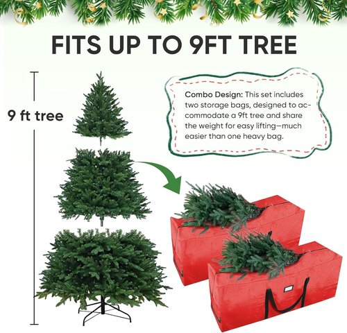 BALEINE Christmas Tree Storage Bag - Heavy Duty Extra Large for 9 ft Trees | Grey, 2-Pack with Reinforced Handles & Dual Zippers