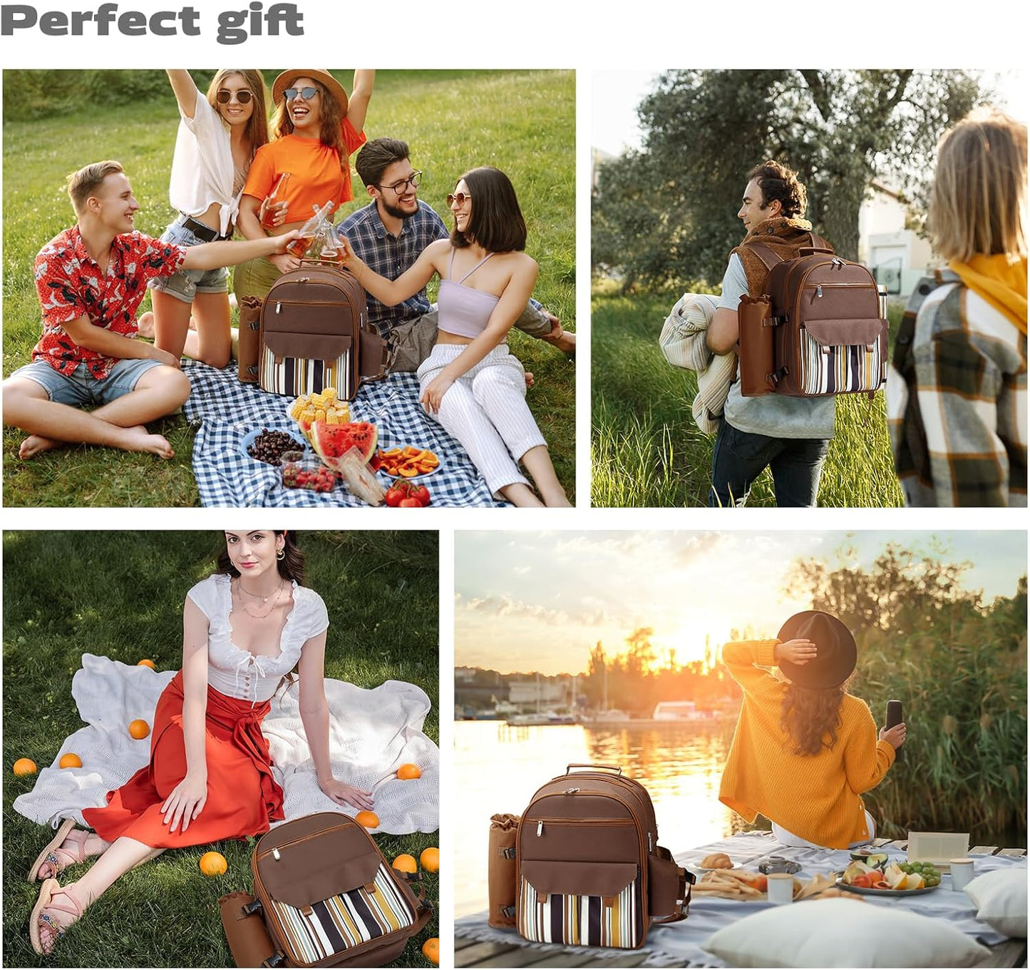 Couple Gifts 22L Picnic Basket Set, Grey Insulated Picnic Backpack for 2, Leak Proof Cooler Camping Gifts, Cool Bridal Shower Gifts Anniversary Engagement Wedding Gifts for Couples, Mr and Mrs Gifts