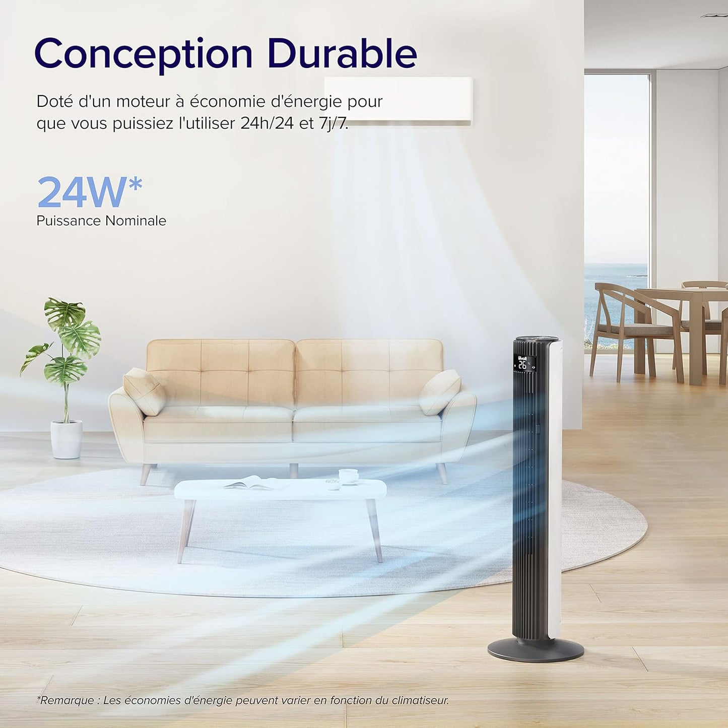 Levoit Tower Fan - Ultra Quiet 25 dB | 12 Speeds, Remote Control & 12-Hour Timer, 106 cm