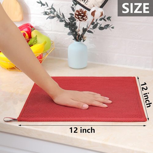 Homaxy 100% Cotton Waffle Weave Dish Cloths - Ultra Soft & Absorbent, Quick Drying | 12x12 Inches, 8-Pack, Brick Red