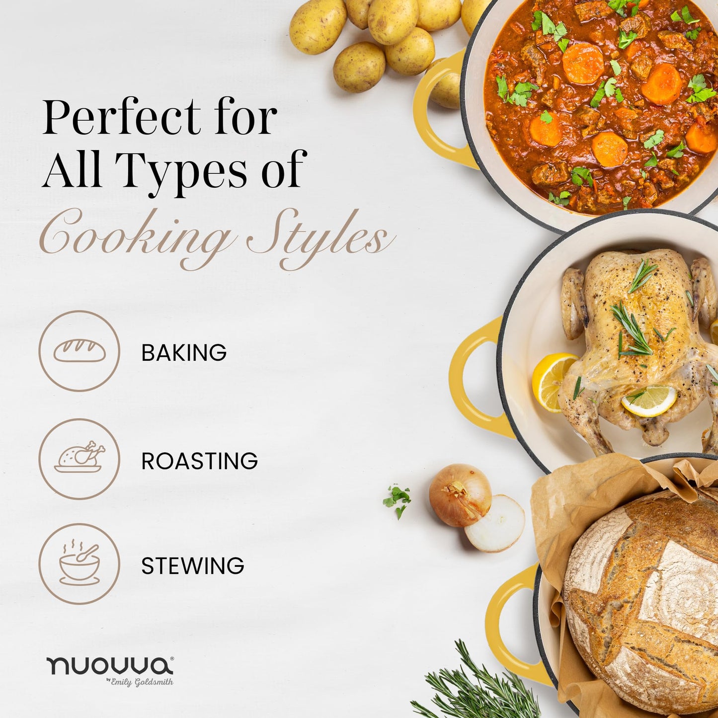 Nuovva Enamelled Cast Iron Dutch Oven Pot with Lid 6.4 Quart Non Stick Casserole Pot – Heavy Duty & Oven Safe up to 500° F for Bread Baking, Braising, Stews, Roasting – 28cm Yellow
