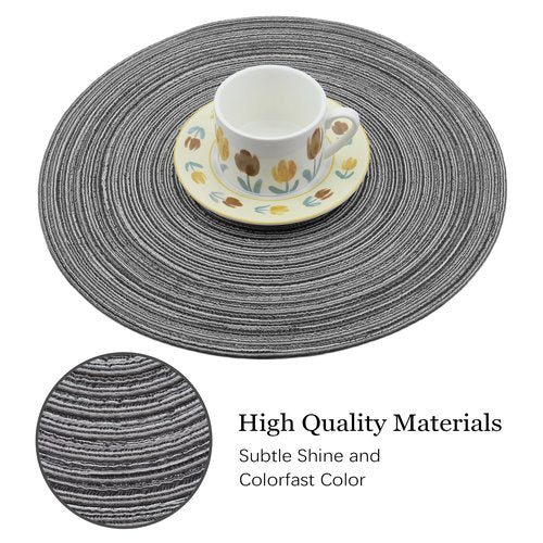 Braided Round Placemats Set of 6,Woven Washable Non-Slip Table Mats for Kitchen Dining, 14.5 Inch, Heat Resistant - Natural Fabric Indoor Outdoor Place Mats(Khaki)