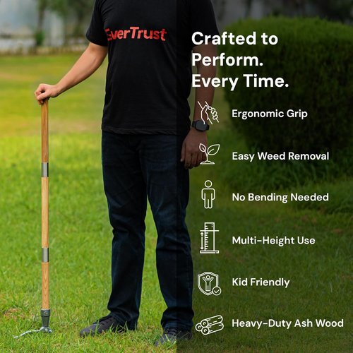 4-Claw Stand Up Weed Puller Tool - Heavy Duty Metal Head Weeder with Adjustable 30"-44" Ashwood Handle for Easy Gardening