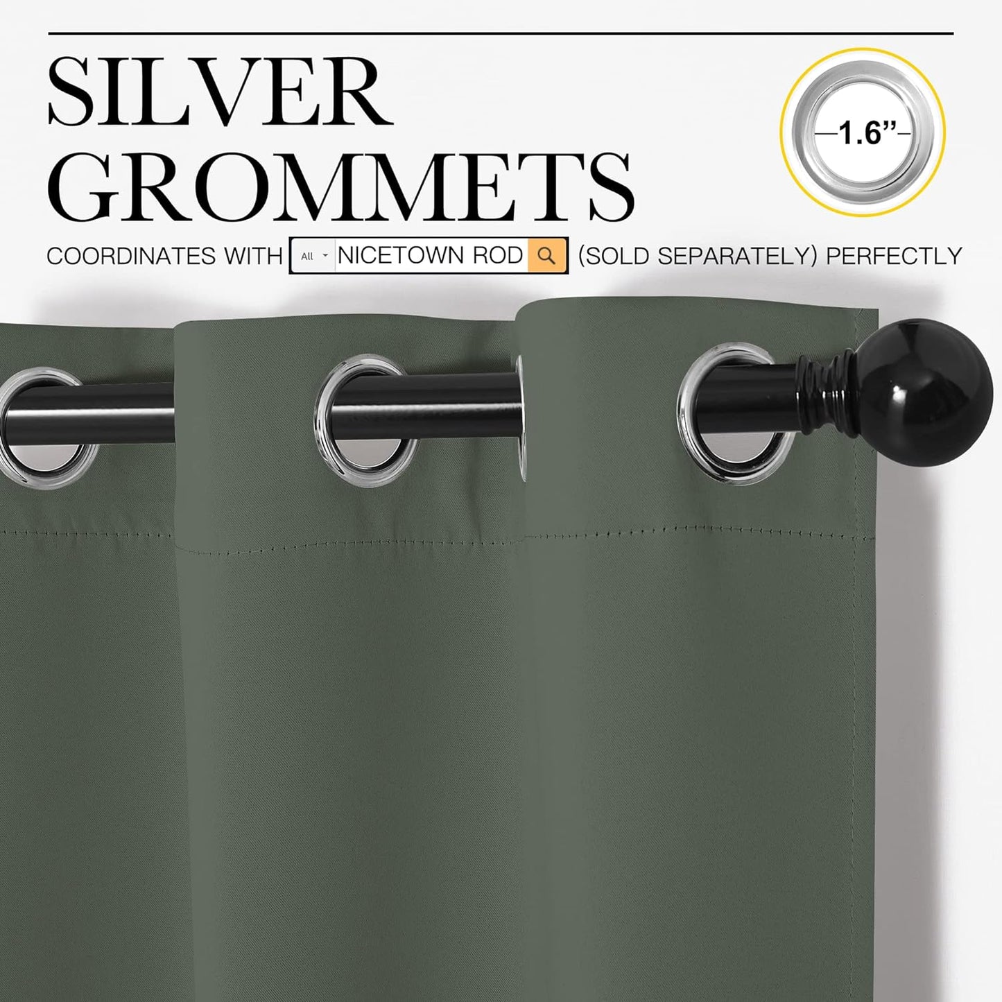 NICETOWN Blackout Curtains - Thermal Insulated Grommet Drapes for Kids Room | Dark Mallard, Set of 2 (34" x 54")