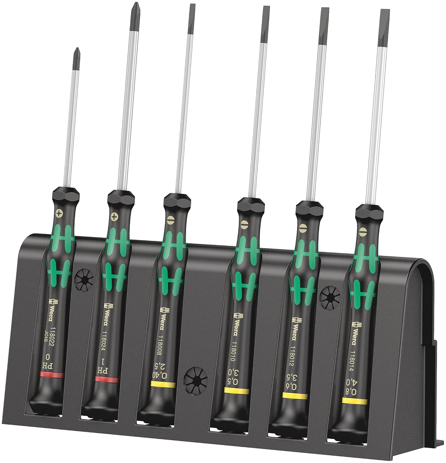 Wera 2035/6 Electronics Screwdriver Set - 6-Piece Kraftform Micro Slotted & Phillips with Rack