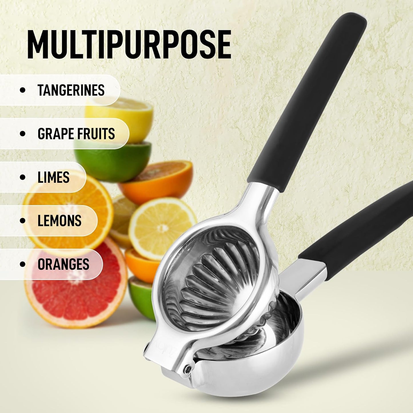 Zulay Lemon Squeezer - Premium Heavy-Duty Stainless Steel with Black Grip - Large Size