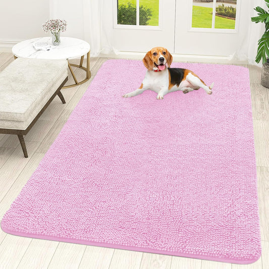 OLANLY Dog Door Mat - Absorbent Non-Slip Chenille Mat for Muddy Paws | 70x46, Quick Dry, Pink