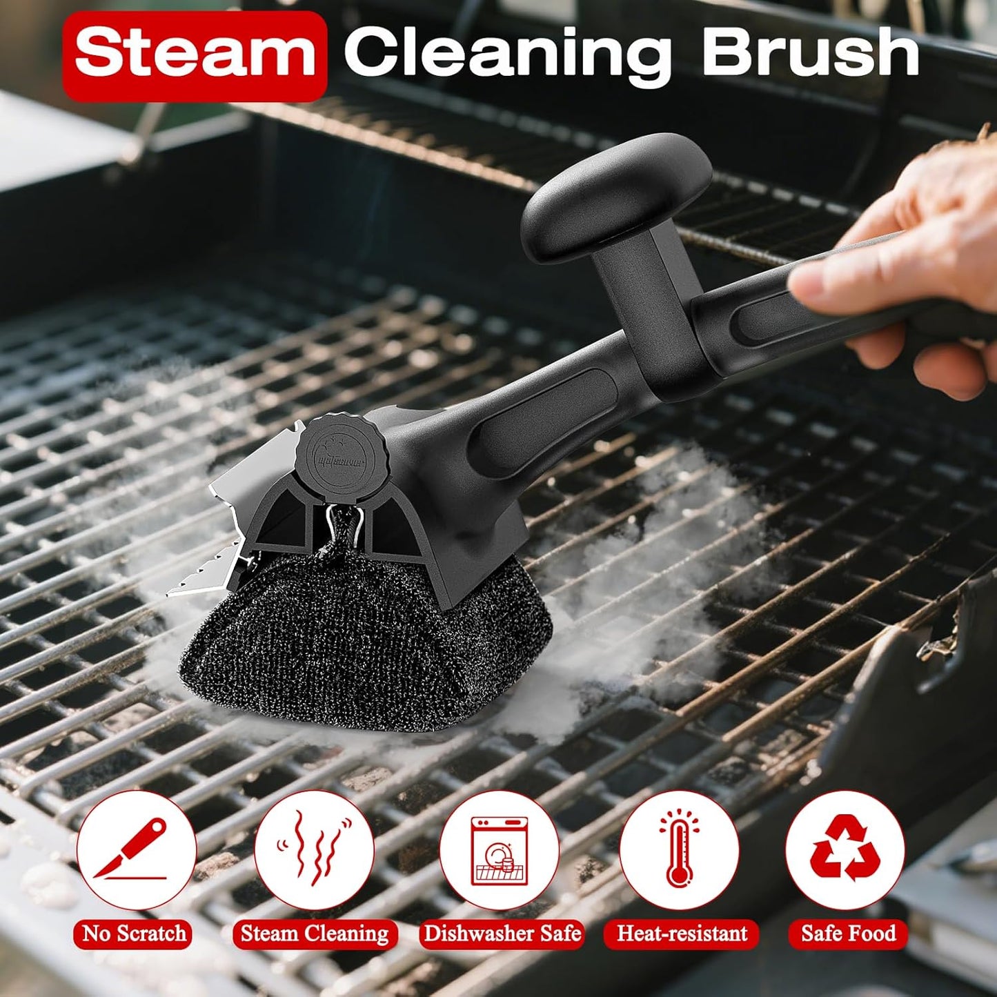 TMEDW Grill Brush - Bristle-Free Design with Reinforced Scraper for Safe BBQ Cleaning | Black