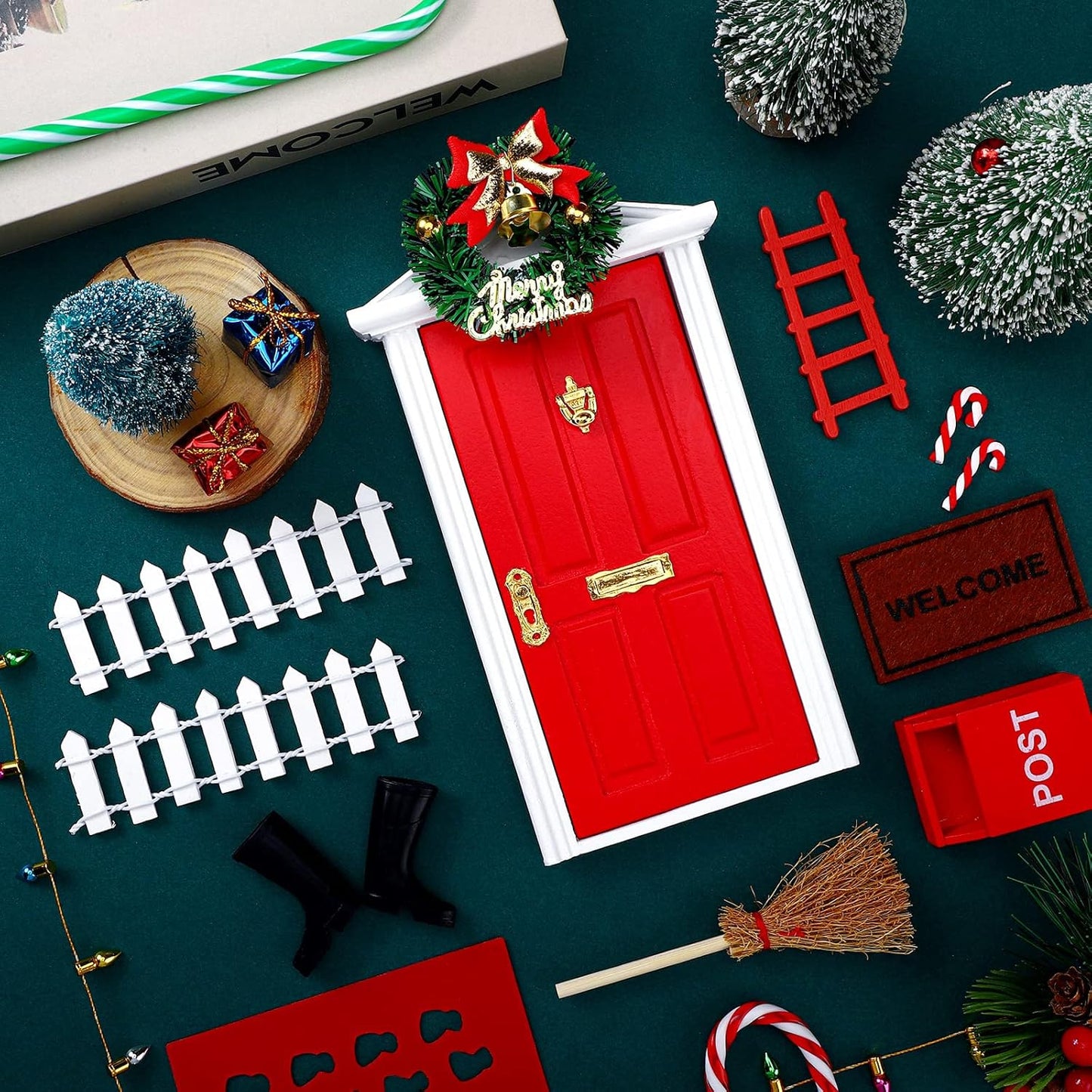 Skiennix 20 Pcs Christmas Elf Fairy Doors - Enchanted Wooden Miniature Outdoor Decor for Girls | Red