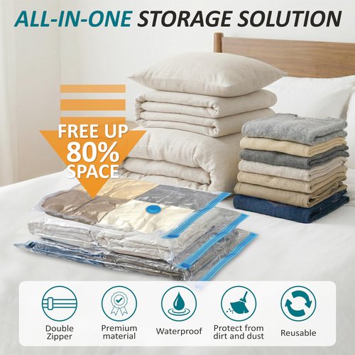 Cozy Essential Vacuum Storage Bags, 80% Compression Vacuum Seal Space Saver Plastic Packaging Bags for Clothes, Blankets, Pillow, Bedding, Comforters, Sealer Clothing Storage,30 Combo