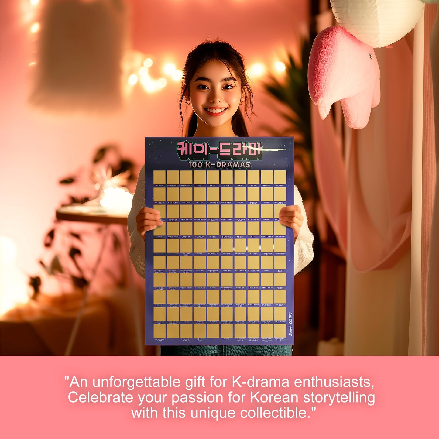 scrachit Top 100 Korean Drama Scratch Off Poster of All Time - K Drama Challenge Bucketlist - Perfect Korean Gifts for Kpop Lovers - 23" x 17"