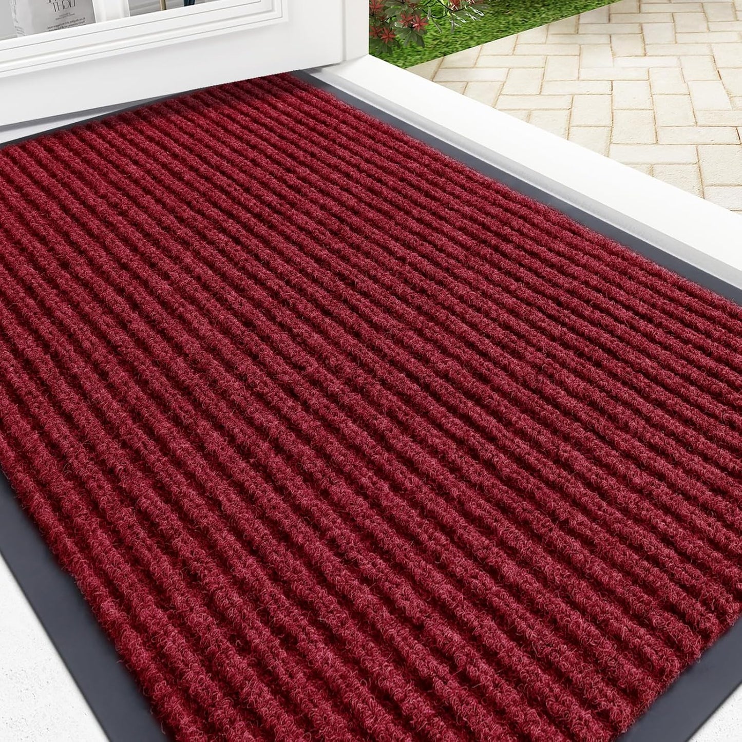 OLANLY Waterproof Heavy Duty Front Door Mat - Fade Resistant & Easy Clean | 29.5x17, Wine Red