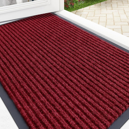 OLANLY Waterproof Heavy Duty Front Door Mat - Fade Resistant & Easy Clean | 29.5x17, Wine Red