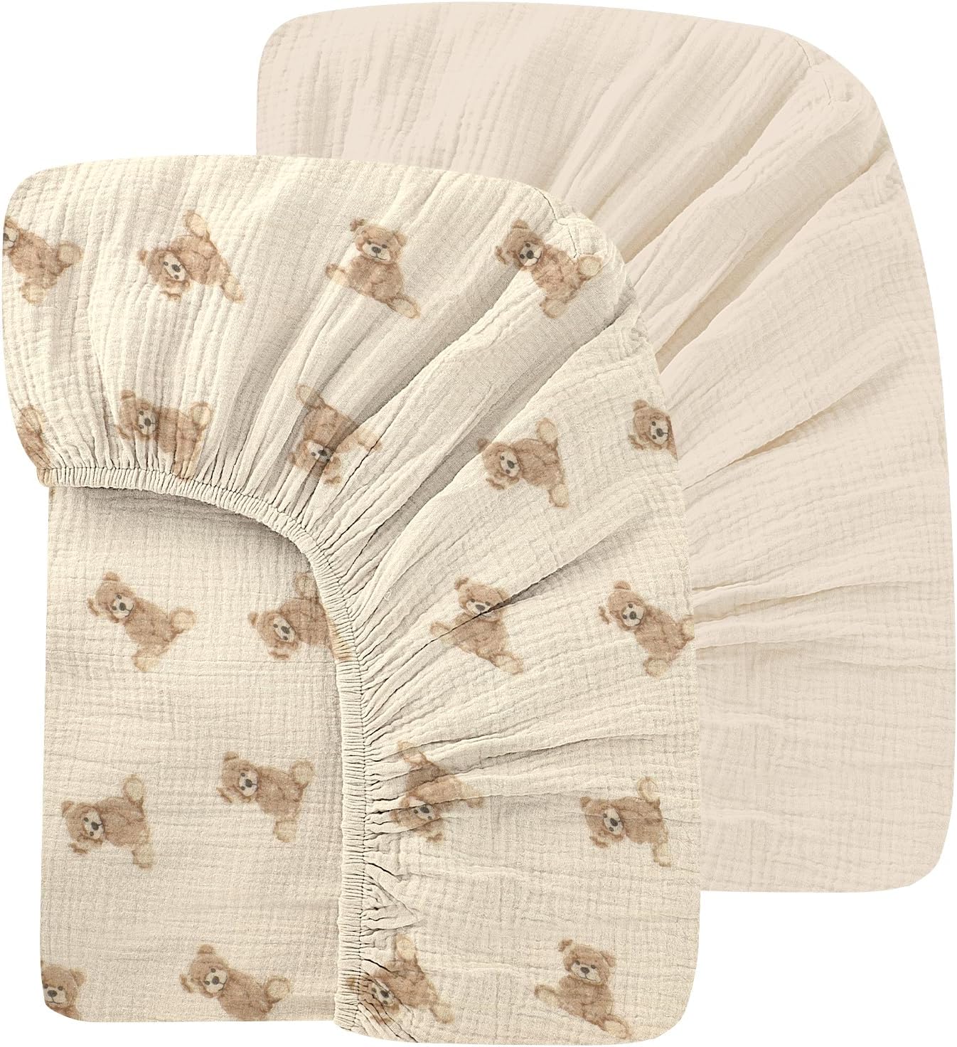 Skiennix 100% Organic Cotton Muslin Crib Sheets - Soft Boho Neutral Design | 2 Pack, 52x28 Inches