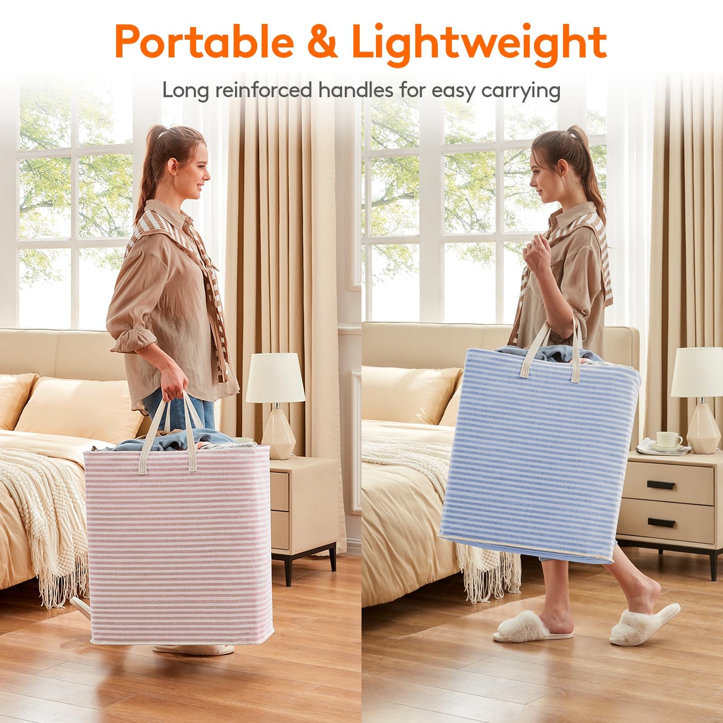 Lifewit 2 Pack Laundry Basket 100L Each, Collapsible Clothes Hamper with Reinforced Handles, Freestanding Waterproof Design for Bedroom and Laundry Room, Pink&Blue 200L Total